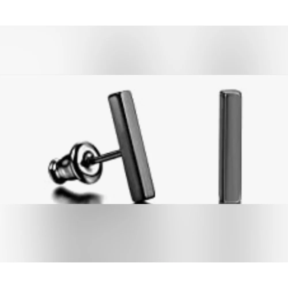 NEW Unisex Black Bar Staple‎ Stud Earrings, 1.2cm